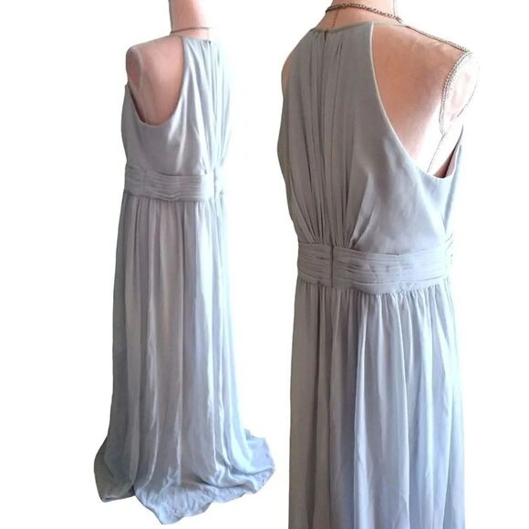David's Bridal Grey High Neck Chiffon Formal Maxi Dress w/ Keyhole Plussize 16 - Picture 9 of 16